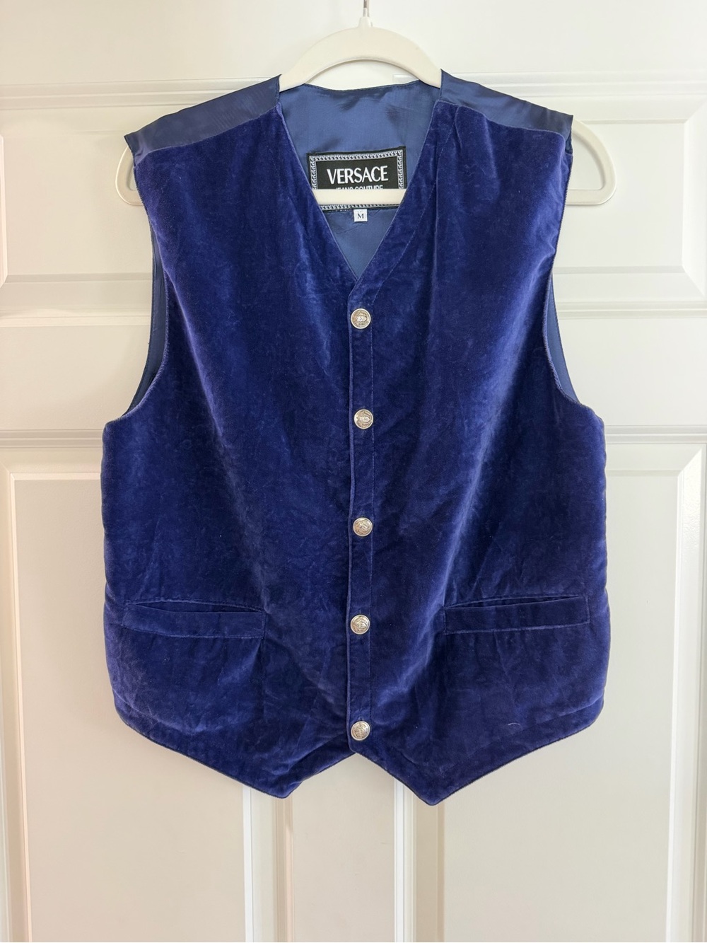 Versace Royal Blue Velvet Button Vest